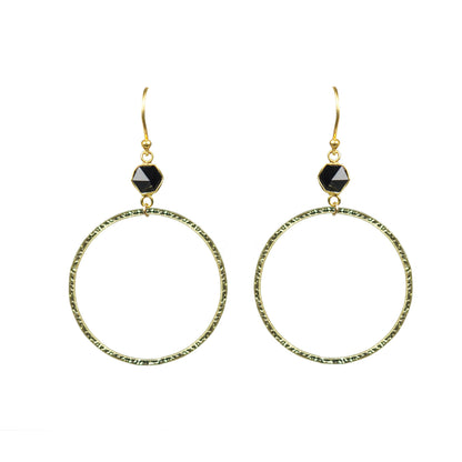 Black Spinel Bezel Circle Earrings - One Color / One Size - Jewelry & Accessories