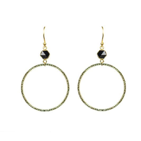 Black Spinel Bezel Circle Earrings - One Color / One Size - Jewelry & Accessories