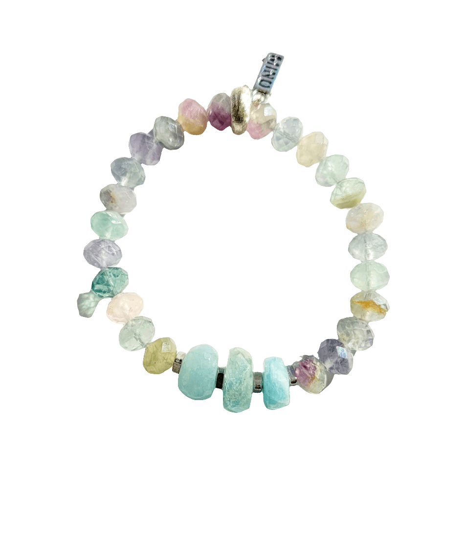 Blue Gemstone Bracelets - Faceted Flourite & Aquamarine - Jewelry & Accessories - Bracelets & Bangles - Strand Bracelets