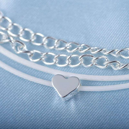 Bohemian Silver Heart Multi Chain Anklet Ankle Bracelet - One Color / One Size - Jewelry & Accessories