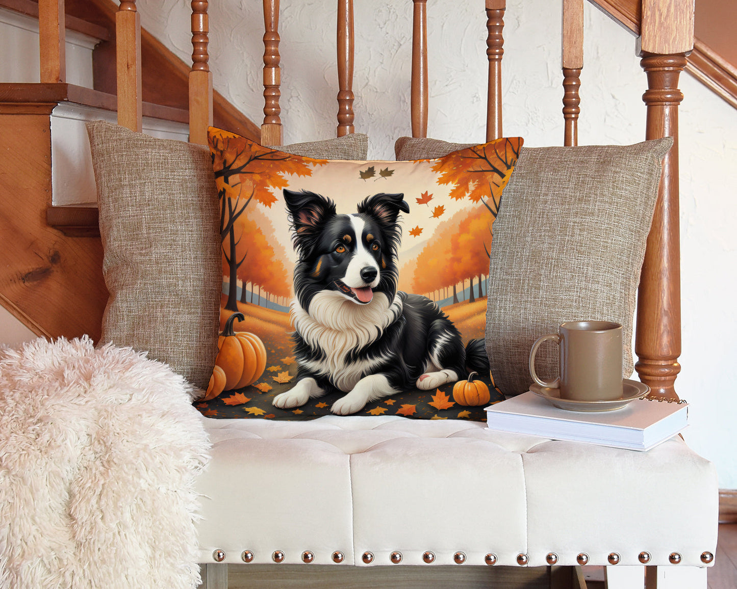 Border Collie Fall Throw Pillow - One Color / One Size - Home & Garden - Home Textile - Pillows