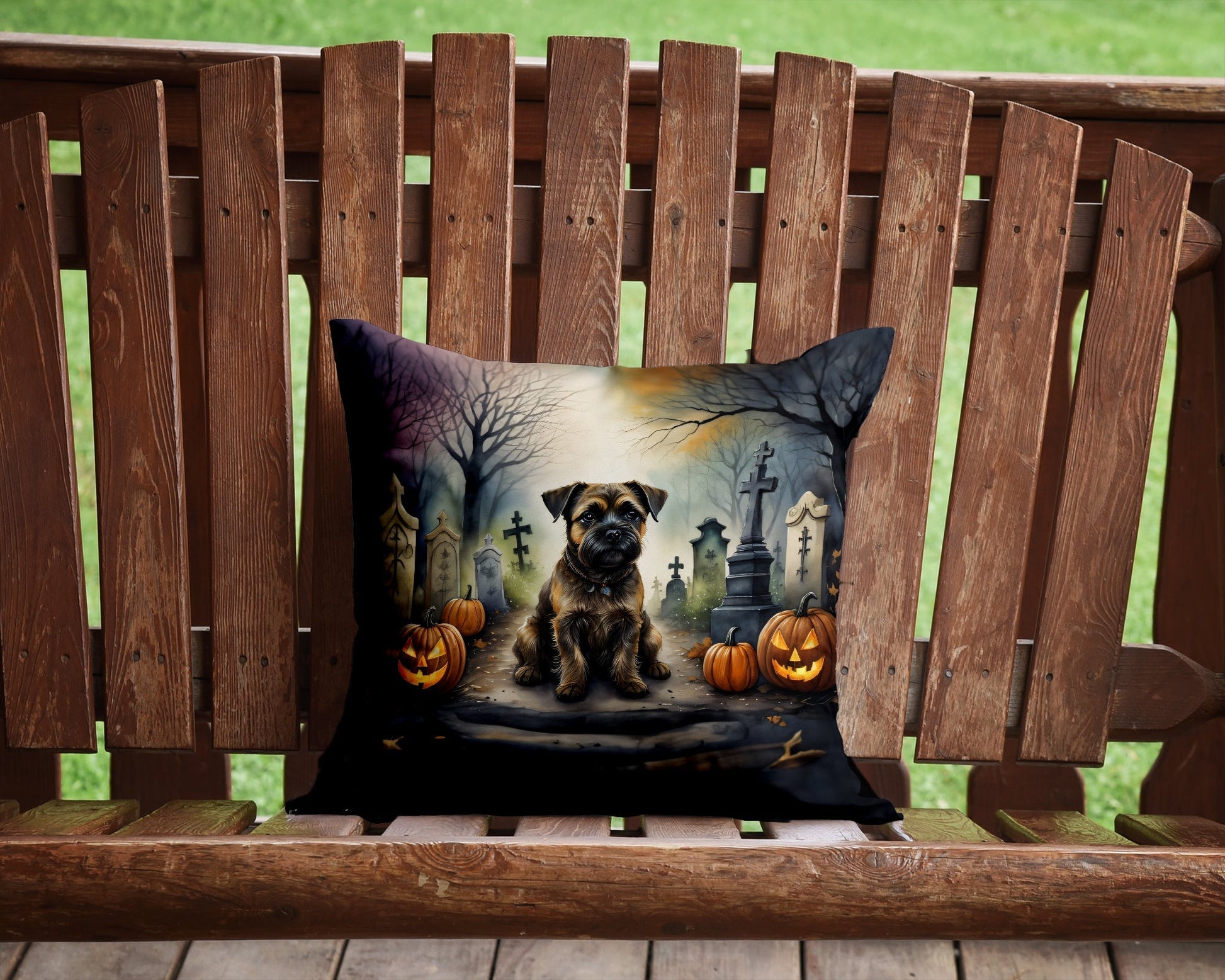 Border Terrier Spooky Halloween Throw Pillow - One Color / One Size - Home & Garden - Home Textile - Pillows