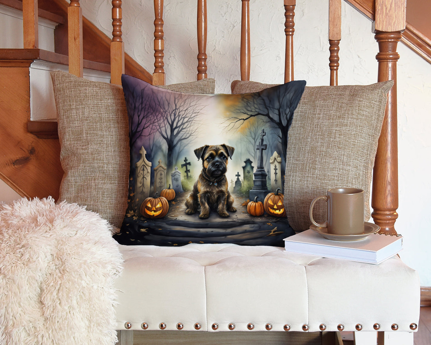 Border Terrier Spooky Halloween Throw Pillow - One Color / One Size - Home & Garden - Home Textile - Pillows