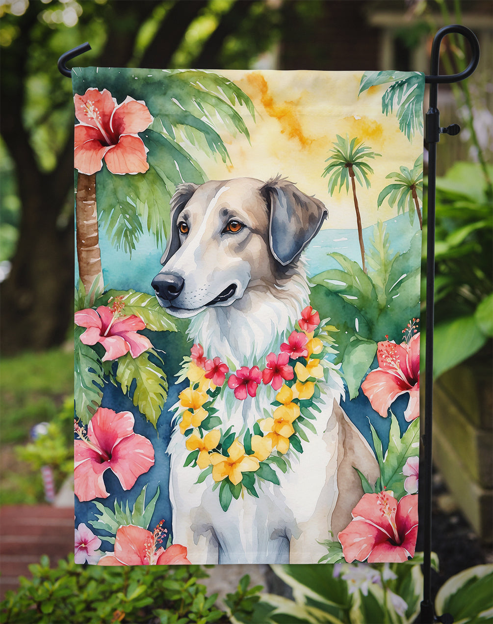 Borzoi Luau Garden Flag - One Color / One Size - Home & Garden - Home Decor - Flags Banners & Accessories
