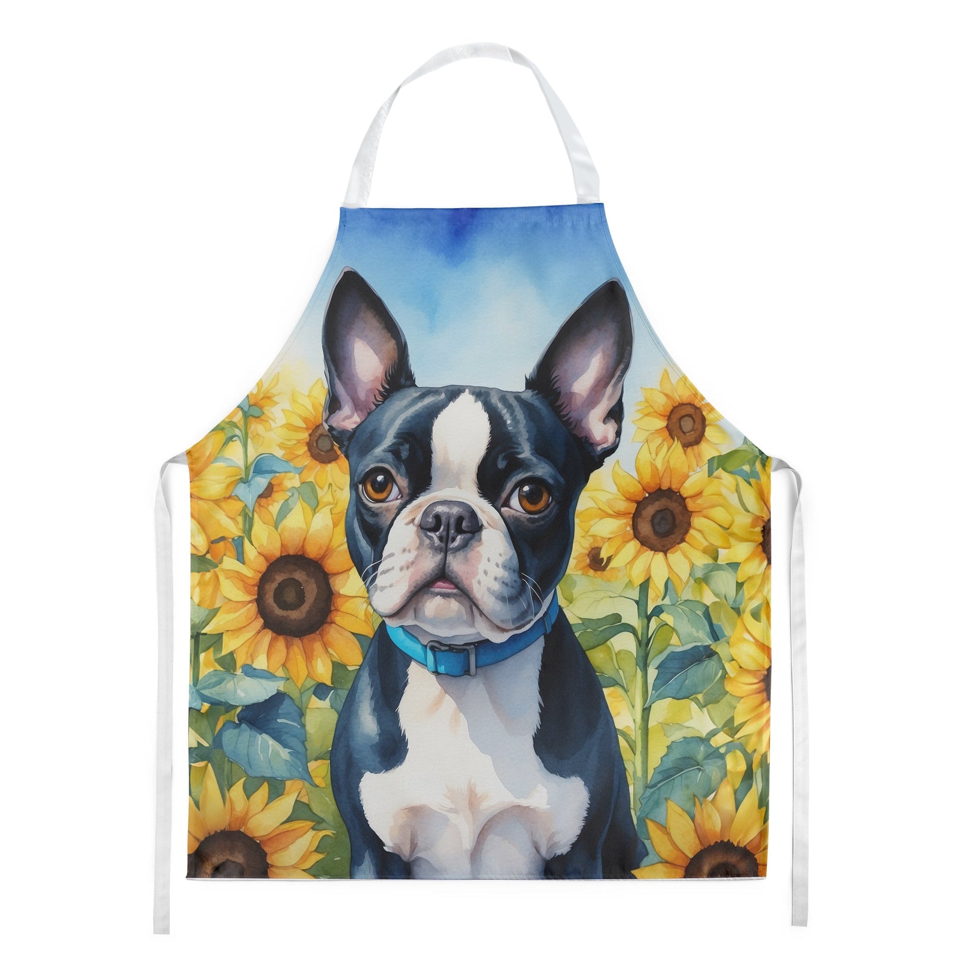 Boston Terrier in Sunflowers Apron - One Color / One Size - Home & Garden - Kitchen Dining & Bar - Table Decoration &