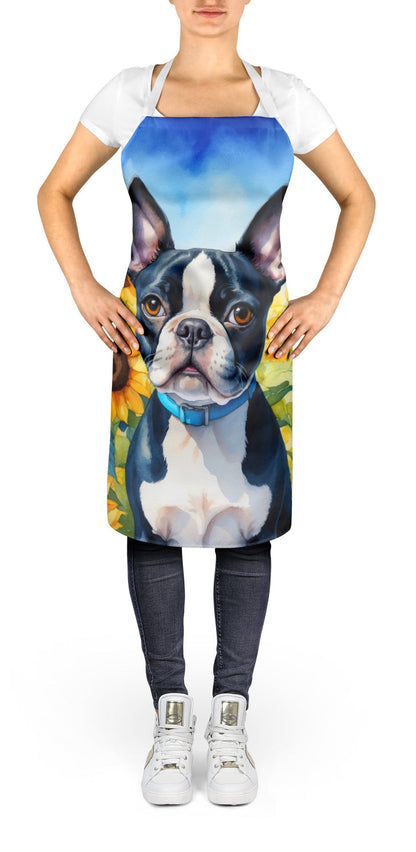 Boston Terrier in Sunflowers Apron - One Color / One Size - Home & Garden - Kitchen Dining & Bar - Table Decoration &