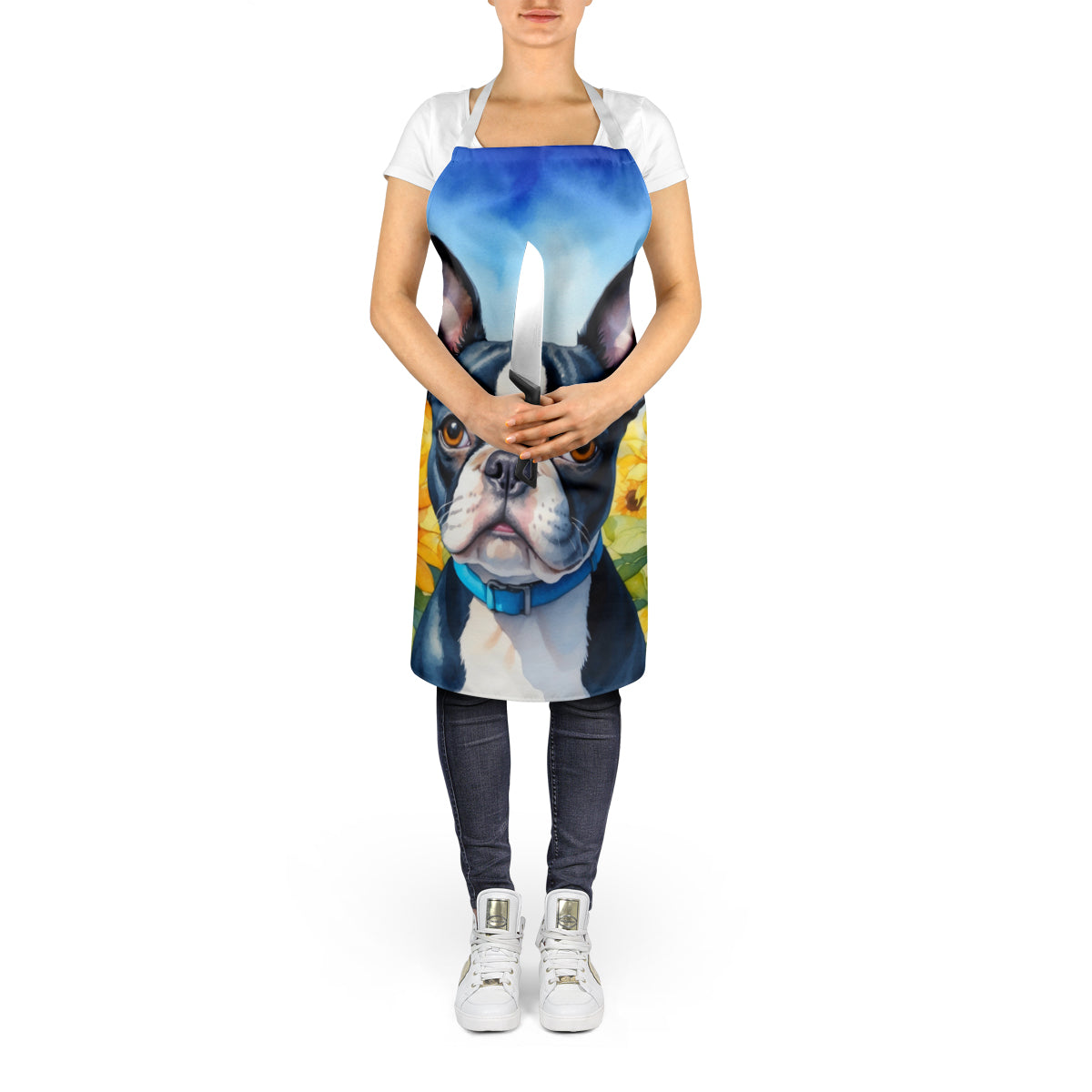 Boston Terrier in Sunflowers Apron - One Color / One Size - Home & Garden - Kitchen Dining & Bar - Table Decoration &