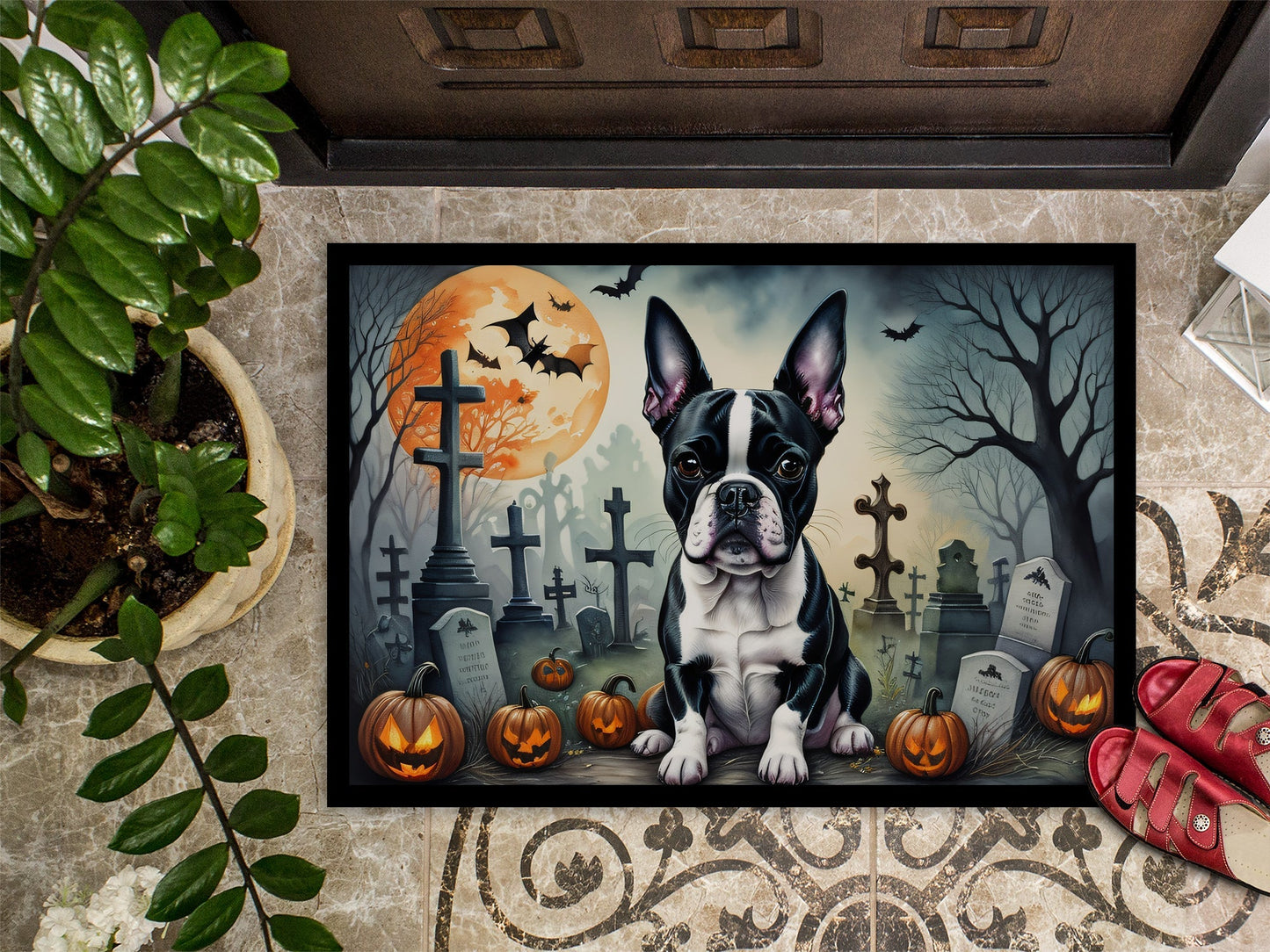 Boston Terrier Spooky Halloween Doormat - One Color / One Size - Home & Garden - Home Textile - Carpets & Rugs