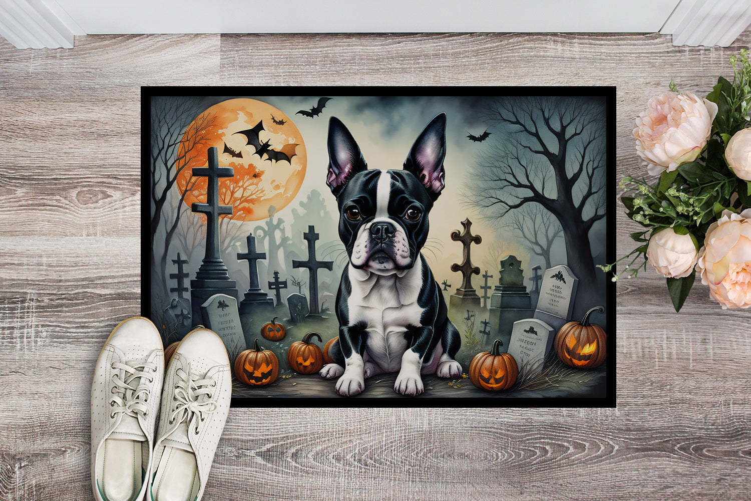 Boston Terrier Spooky Halloween Doormat - One Color / One Size - Home & Garden - Home Textile - Carpets & Rugs
