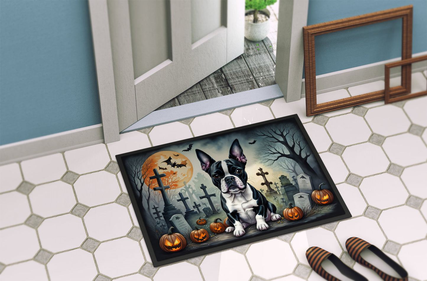 Boston Terrier Spooky Halloween Doormat - One Color / One Size - Home & Garden - Home Textile - Carpets & Rugs