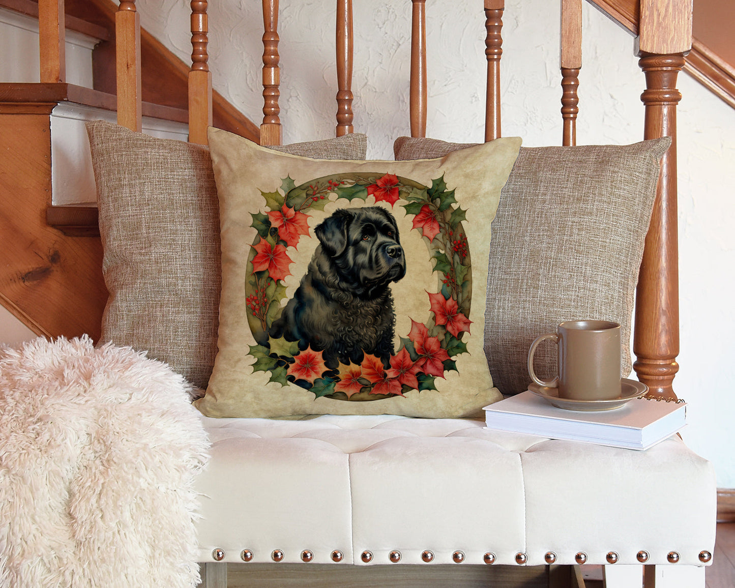 Bouvier Des Flandres Christmas Flowers Throw Pillow - One Color / One Size - Home & Garden - Home Textile - Pillows