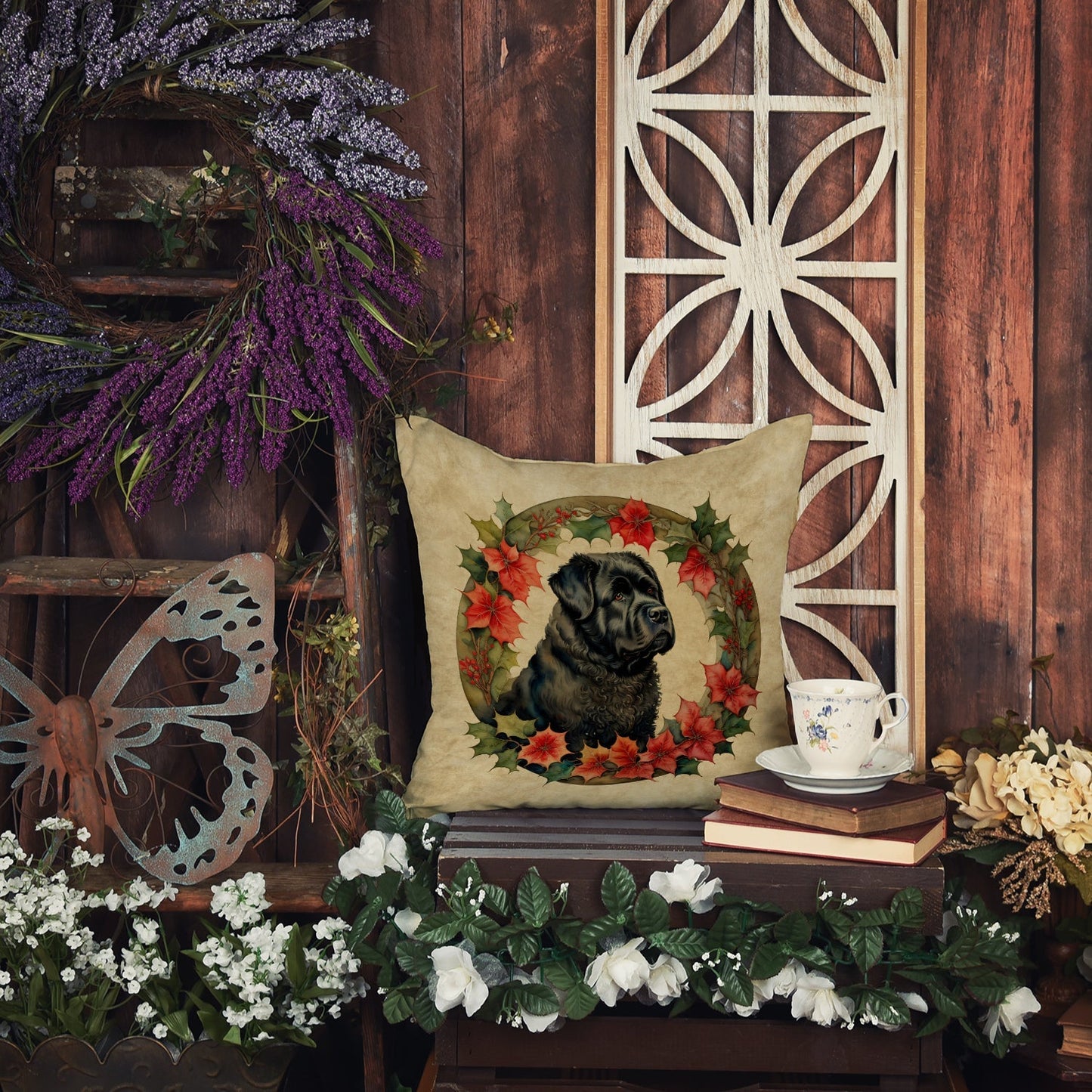 Bouvier Des Flandres Christmas Flowers Throw Pillow - One Color / One Size - Home & Garden - Home Textile - Pillows