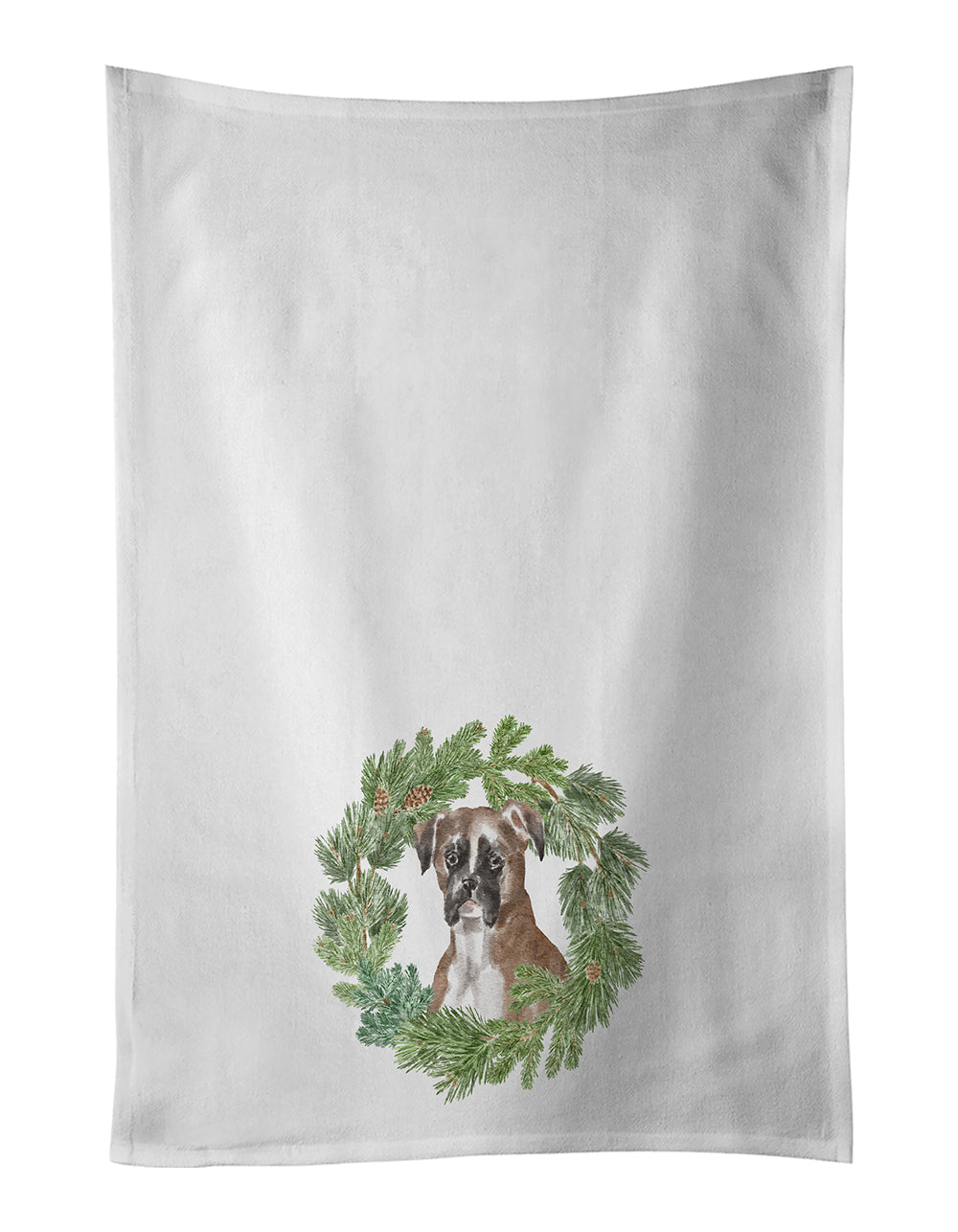 Boxer Fawn Christmas Wreath Kitchen Towel Set of 2 - One Color / One Size - Home & Garden - Home Textile - Towels
