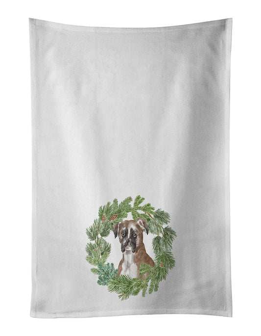 Boxer Fawn Christmas Wreath Kitchen Towel Set of 2 - One Color / One Size - Home & Garden - Home Textile - Towels