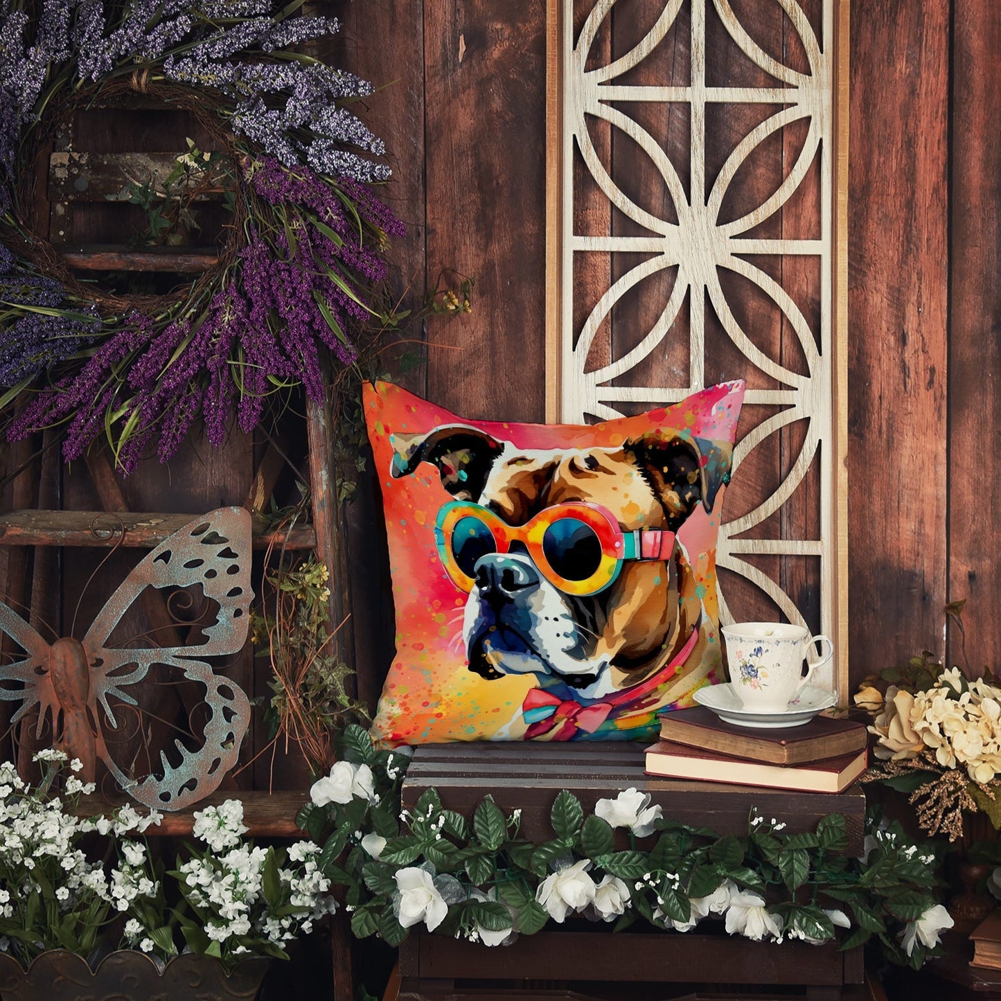 Boxer Hippie Dawg Throw Pillow - One Color / One Size - Home & Garden - Home Textile - Pillows