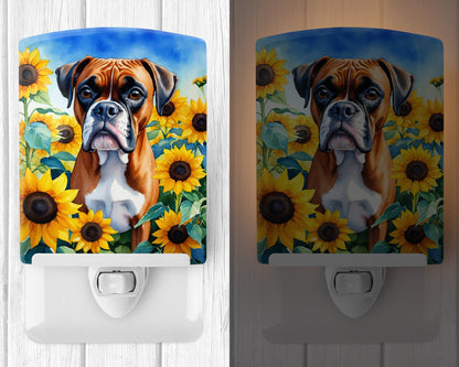 Boxer in Sunflowers Ceramic Night Light - One Color / One Size - Home & Garden - Home Improvement - Lights & Lighting