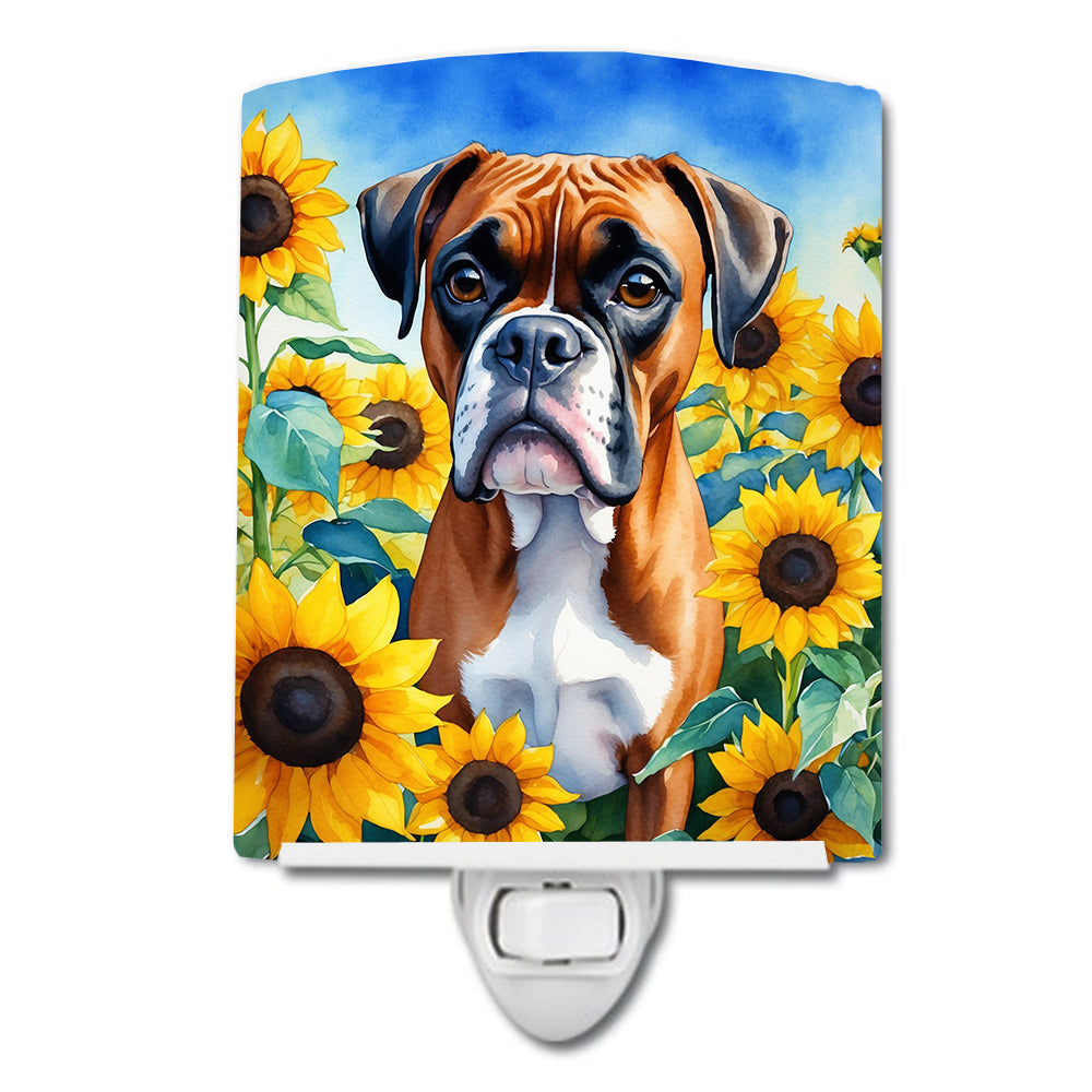 Boxer in Sunflowers Ceramic Night Light - One Color / One Size - Home & Garden - Home Improvement - Lights & Lighting