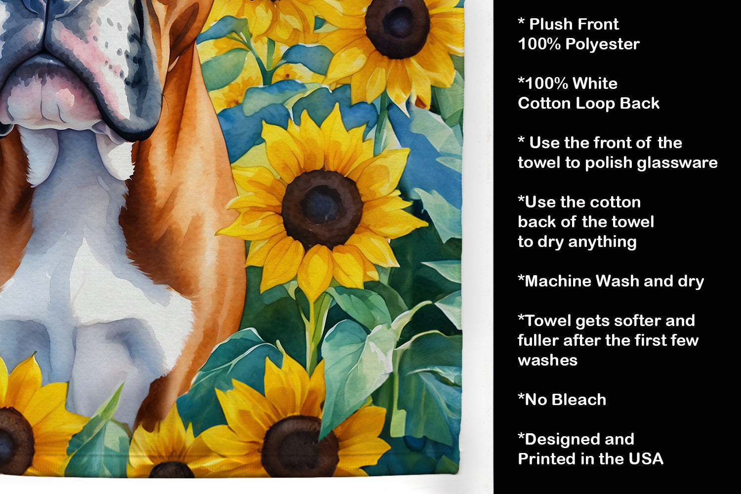 Boxer in Sunflowers Kitchen Towel - One Color / One Size - Home & Garden - Home Textile - Towels