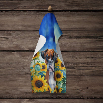 Boxer in Sunflowers Kitchen Towel - One Color / One Size - Home & Garden - Home Textile - Towels