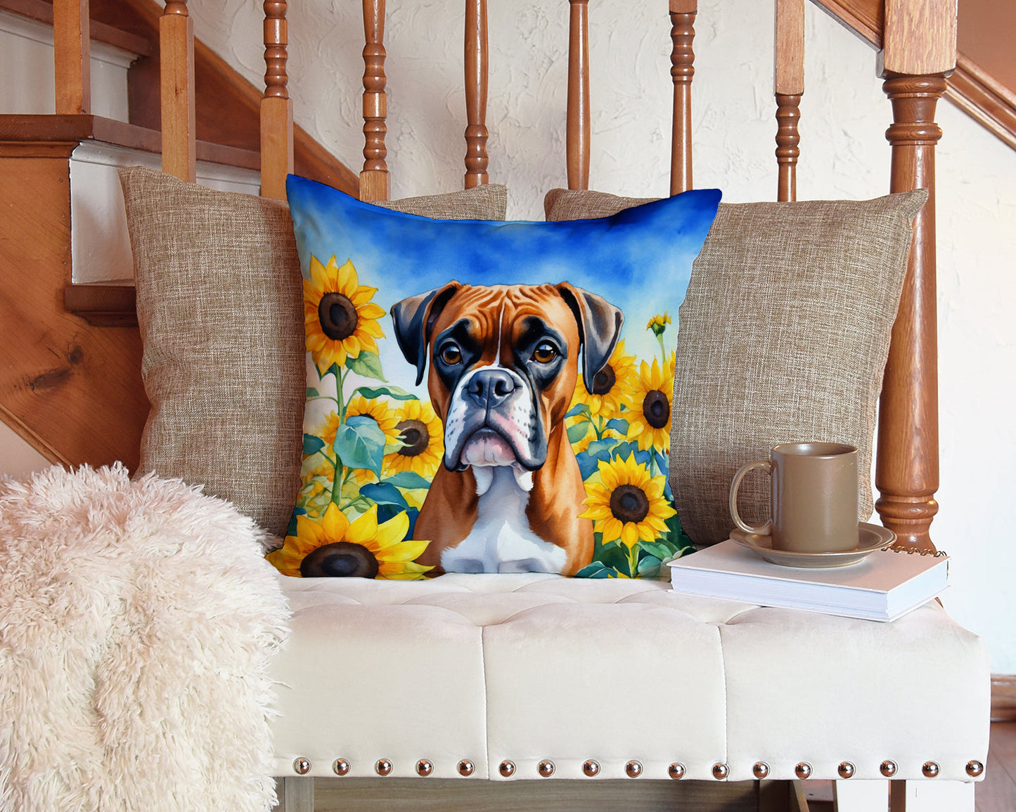 Boxer in Sunflowers Throw Pillow - One Color / One Size - Home & Garden - Home Textile - Pillows