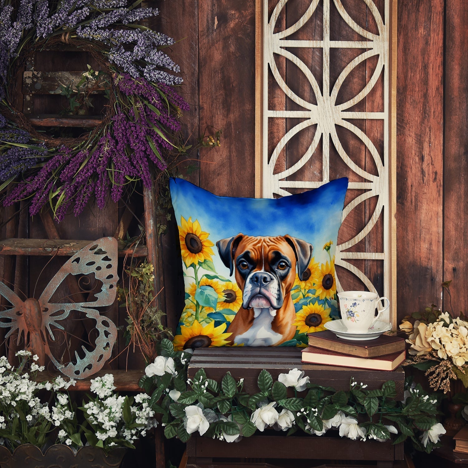 Boxer in Sunflowers Throw Pillow - One Color / One Size - Home & Garden - Home Textile - Pillows