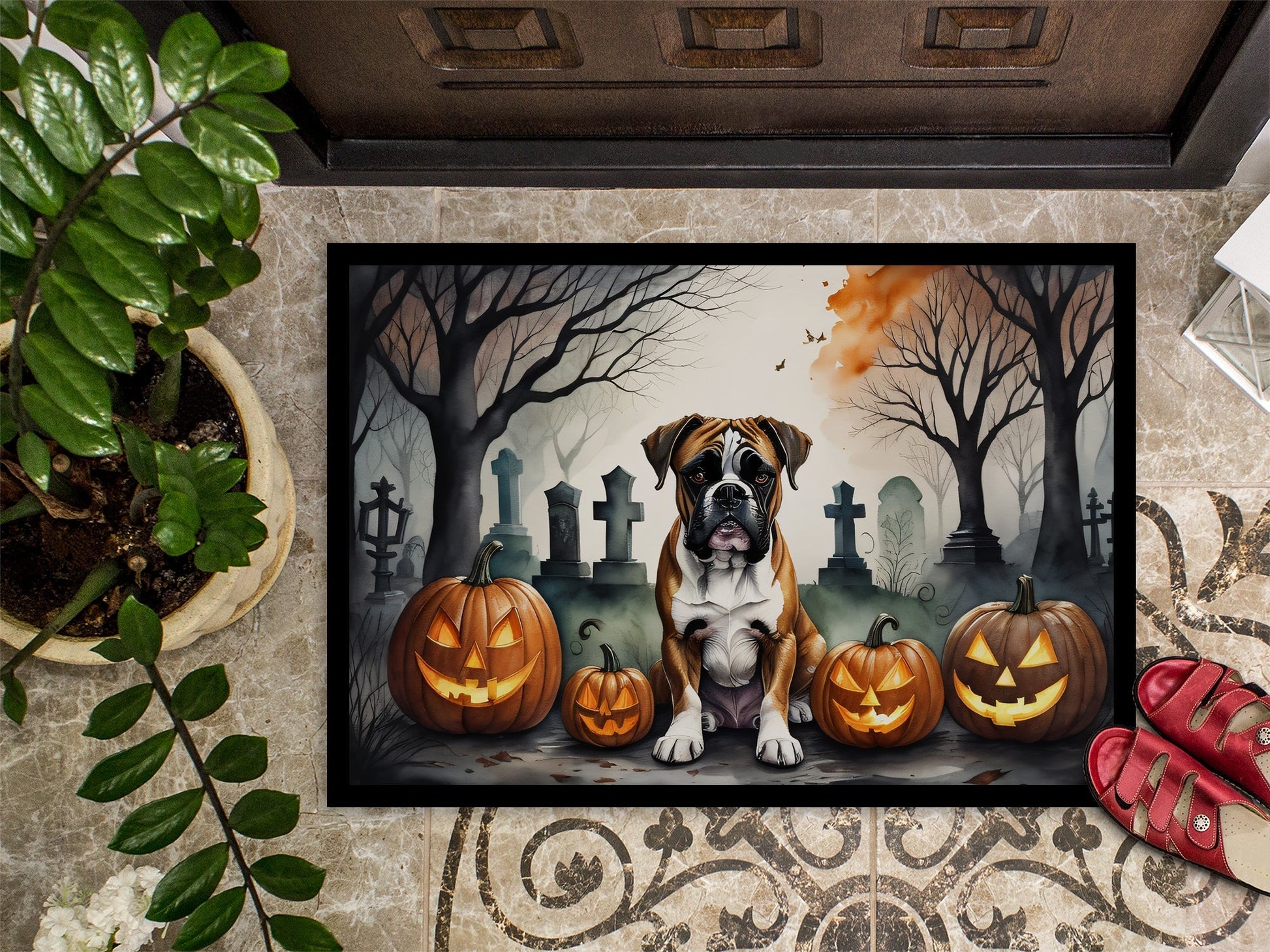 Boxer Spooky Halloween Doormat - One Color / One Size - Home & Garden - Home Textile - Carpets & Rugs