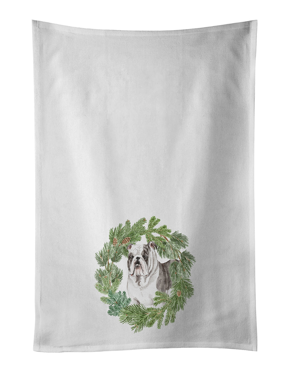 Bulldog Brindled Christmas Wreath Kitchen Towel Set of 2 - One Color / One Size - Home & Garden - Home Textile - Towels