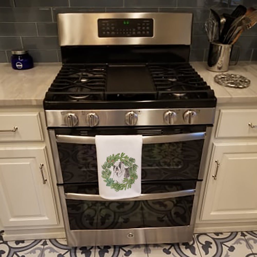 Bulldog Brindled Christmas Wreath Kitchen Towel Set of 2 - One Color / One Size - Home & Garden - Home Textile - Towels