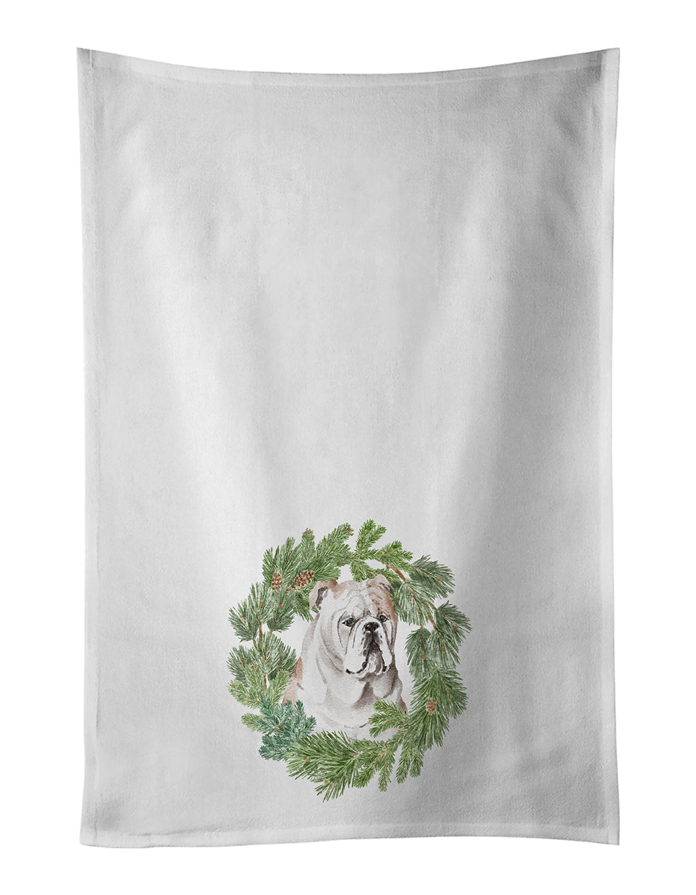 Bulldog Fawn Christmas Wreath Kitchen Towel Set of 2 - One Color / One Size - Home & Garden - Home Textile - Towels