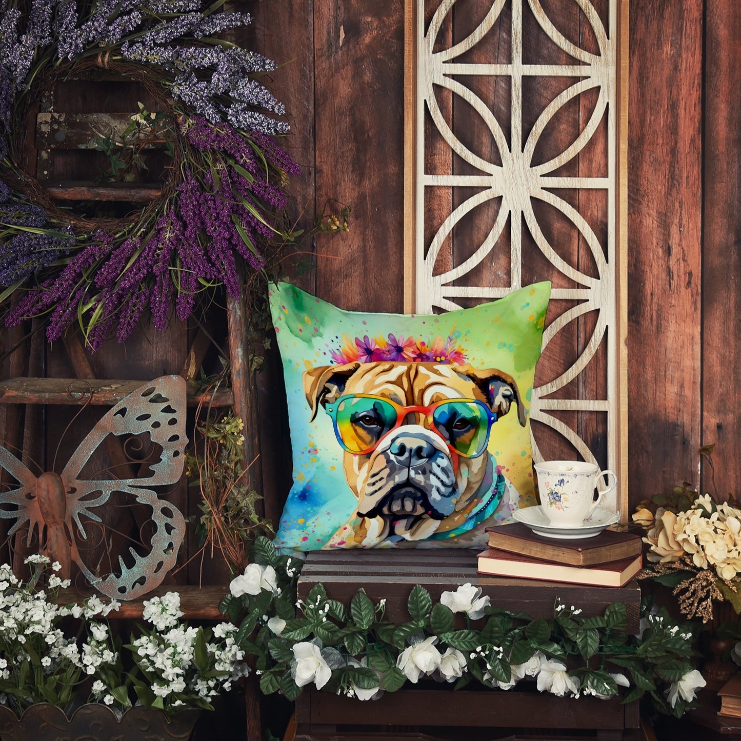 Bullmastiff Hippie Dawg Throw Pillow - One Color / One Size - Home & Garden - Home Textile - Pillows