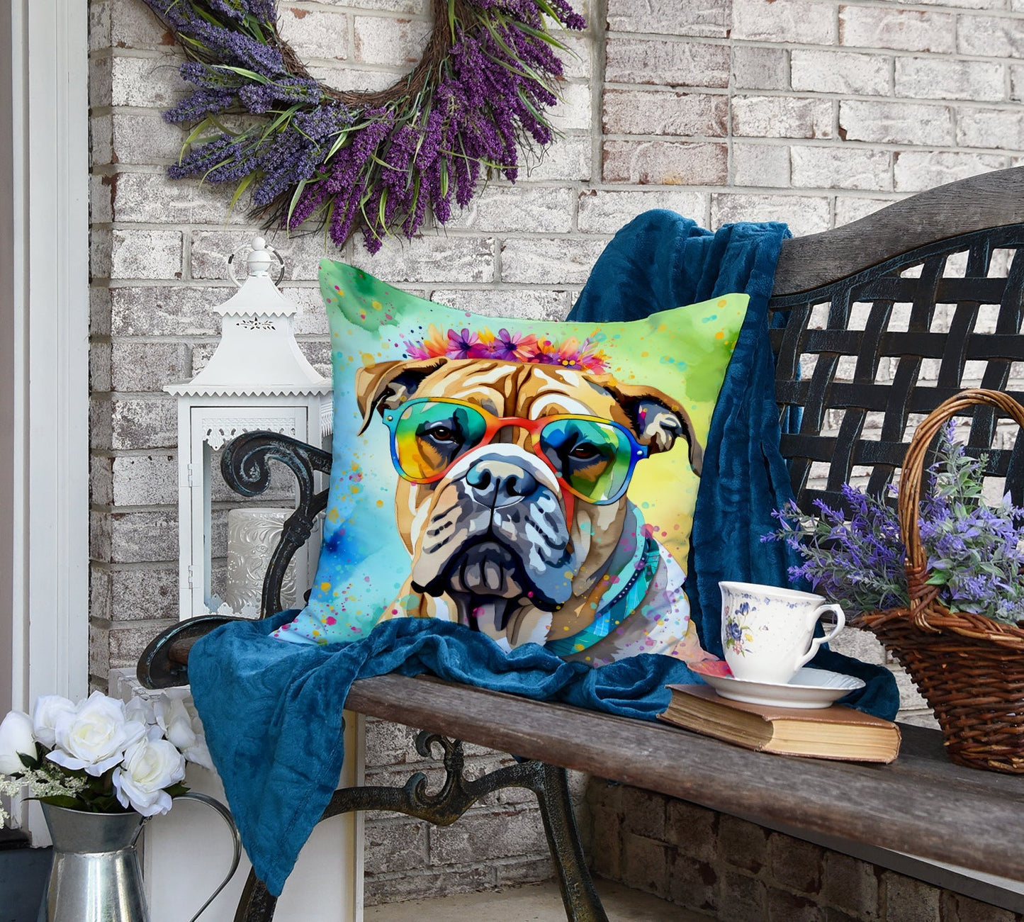 Bullmastiff Hippie Dawg Throw Pillow - One Color / One Size - Home & Garden - Home Textile - Pillows
