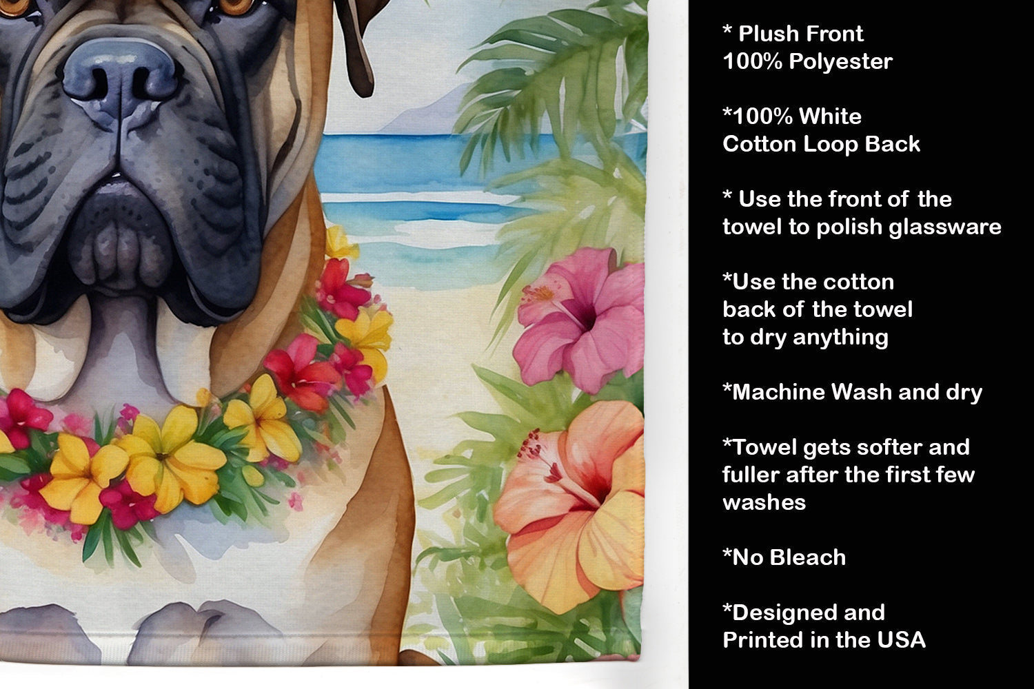 Bullmastiff Luau Kitchen Towel - One Color / One Size - Home & Garden - Home Textile - Towels