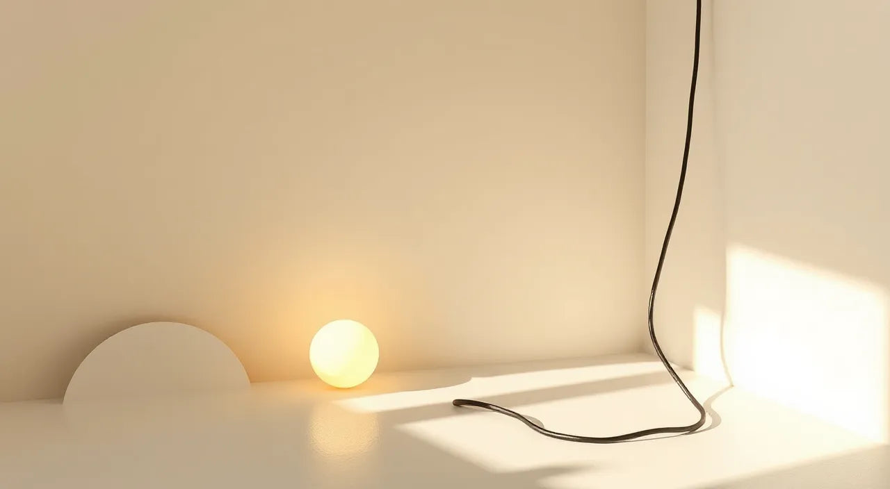 Warm lighting symbols: glow, calm corners, tidy cords