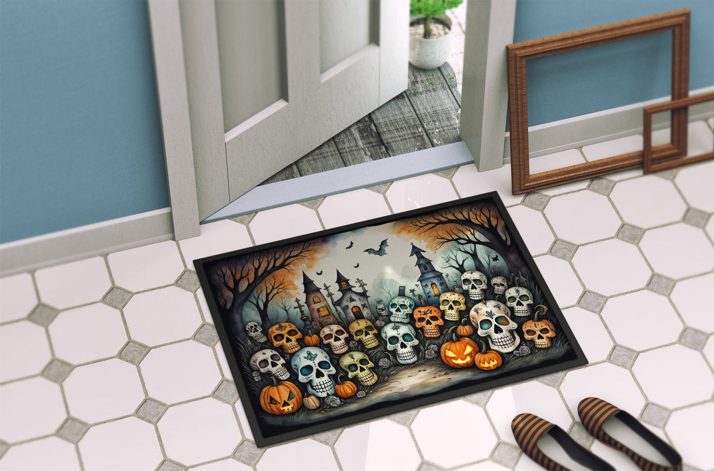 Calaveras Sugar Skulls Spooky Halloween Doormat - One Color / One Size - Home & Garden - Home Textile - Carpets & Rugs