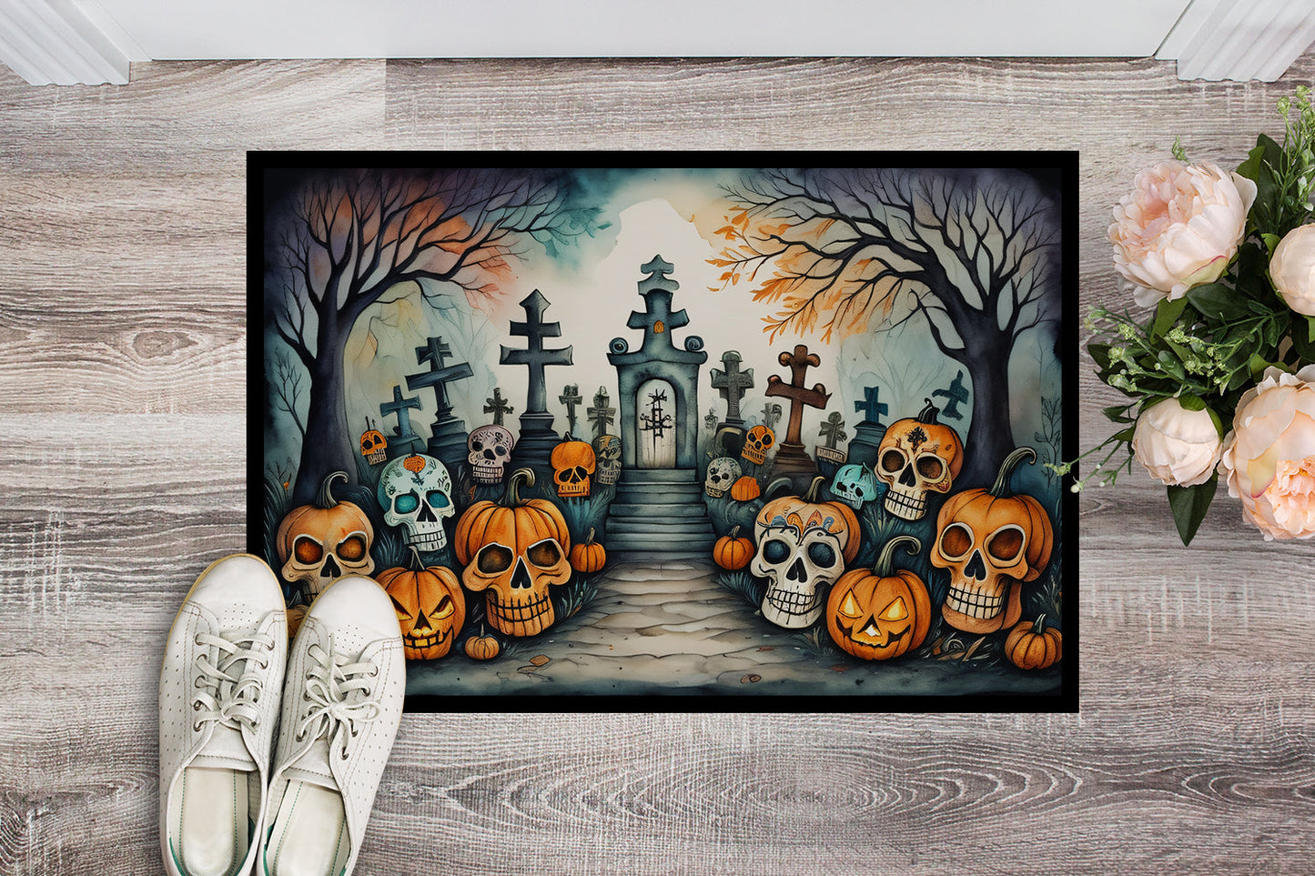 Calaveras Sugar Skulls Spooky Halloween Doormat - One Color / One Size - Home & Garden - Home Textile - Carpets & Rugs