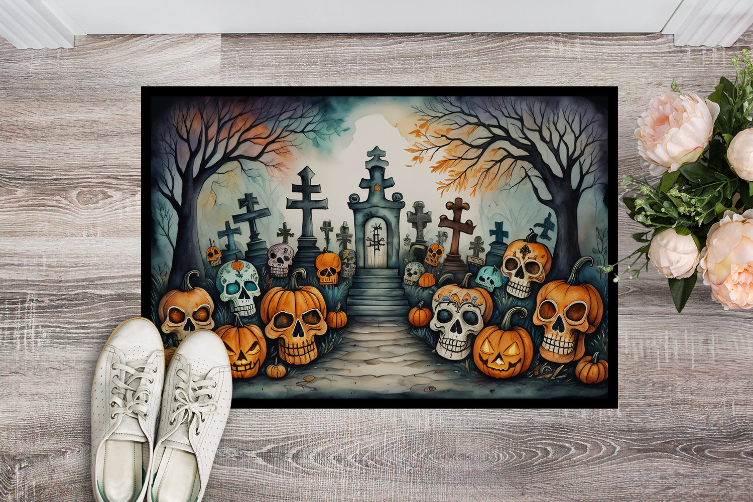Calaveras Sugar Skulls Spooky Halloween Doormat - One Color / One Size - Home & Garden - Home Textile - Carpets & Rugs