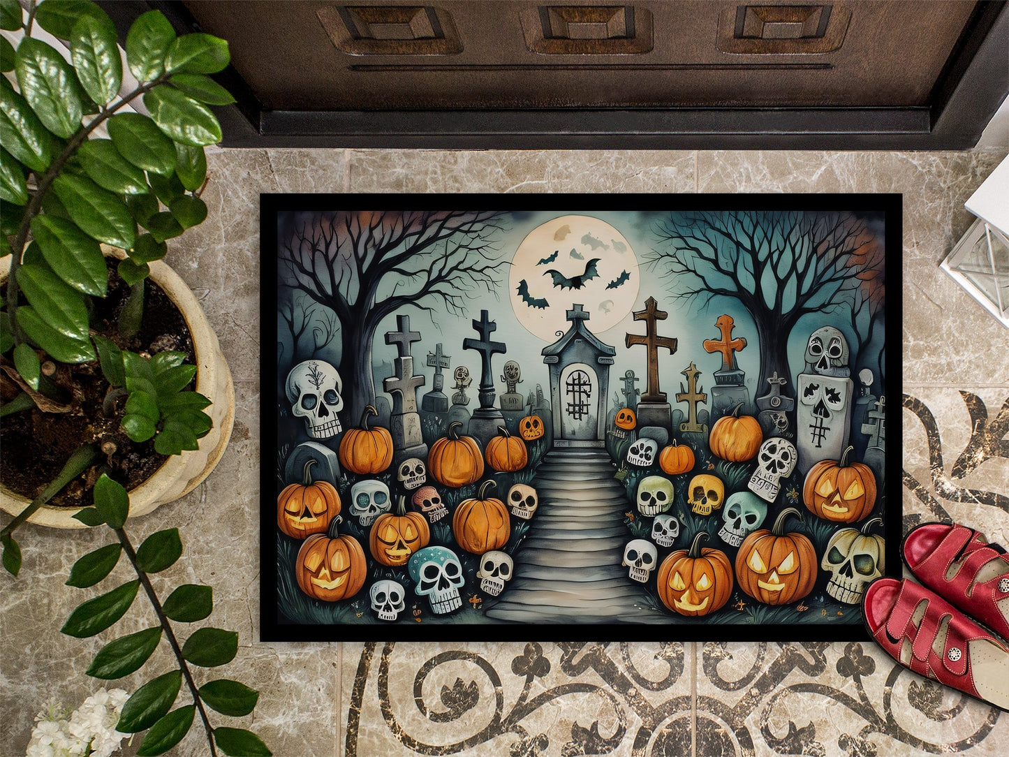 Calaveras Sugar Skulls Spooky Halloween Doormat - One Color / One Size - Home & Garden - Home Textile - Carpets & Rugs