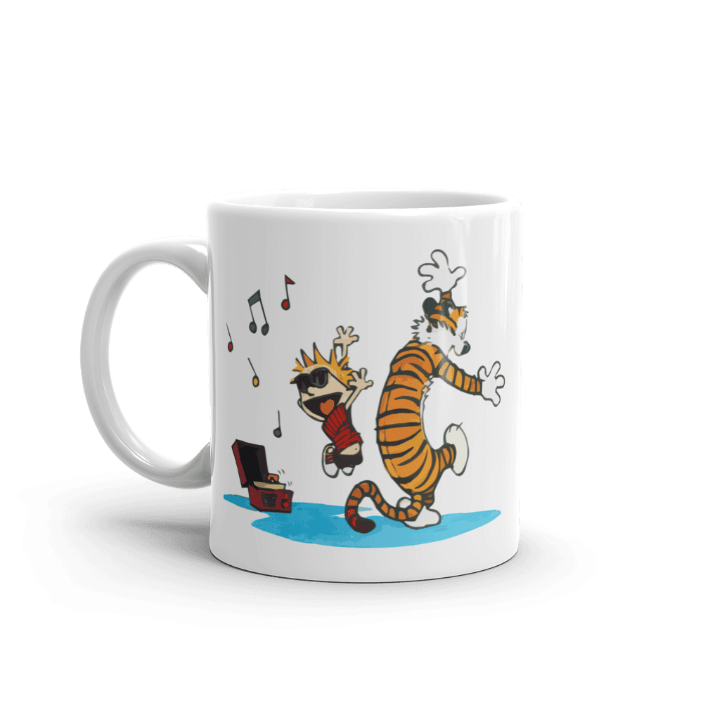 Calvin and Hobbes Dancing With Record Player Mug - 11oz (325mL) - Home & Garden - Kitchen Dining & Bar - Coffeeware