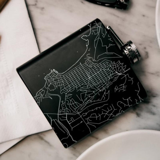 Carmel-by-the-Sea - California Map Hip Flask in Matte Black - Drinkware