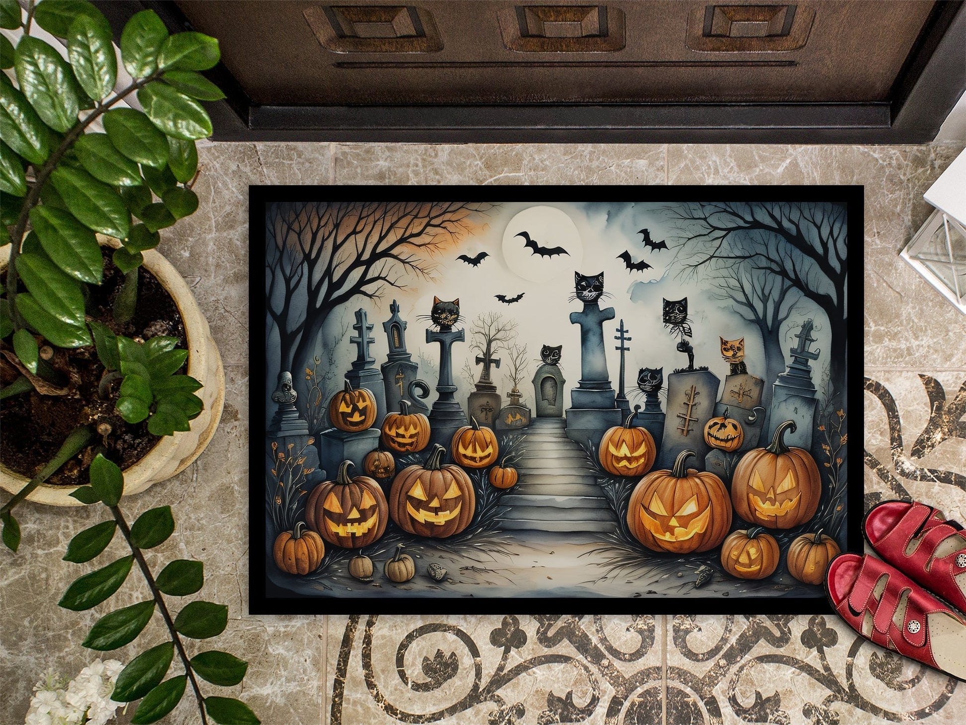 Cat Cemetery Spooky Halloween Doormat - One Color / One Size - Home & Garden - Home Textile - Carpets & Rugs