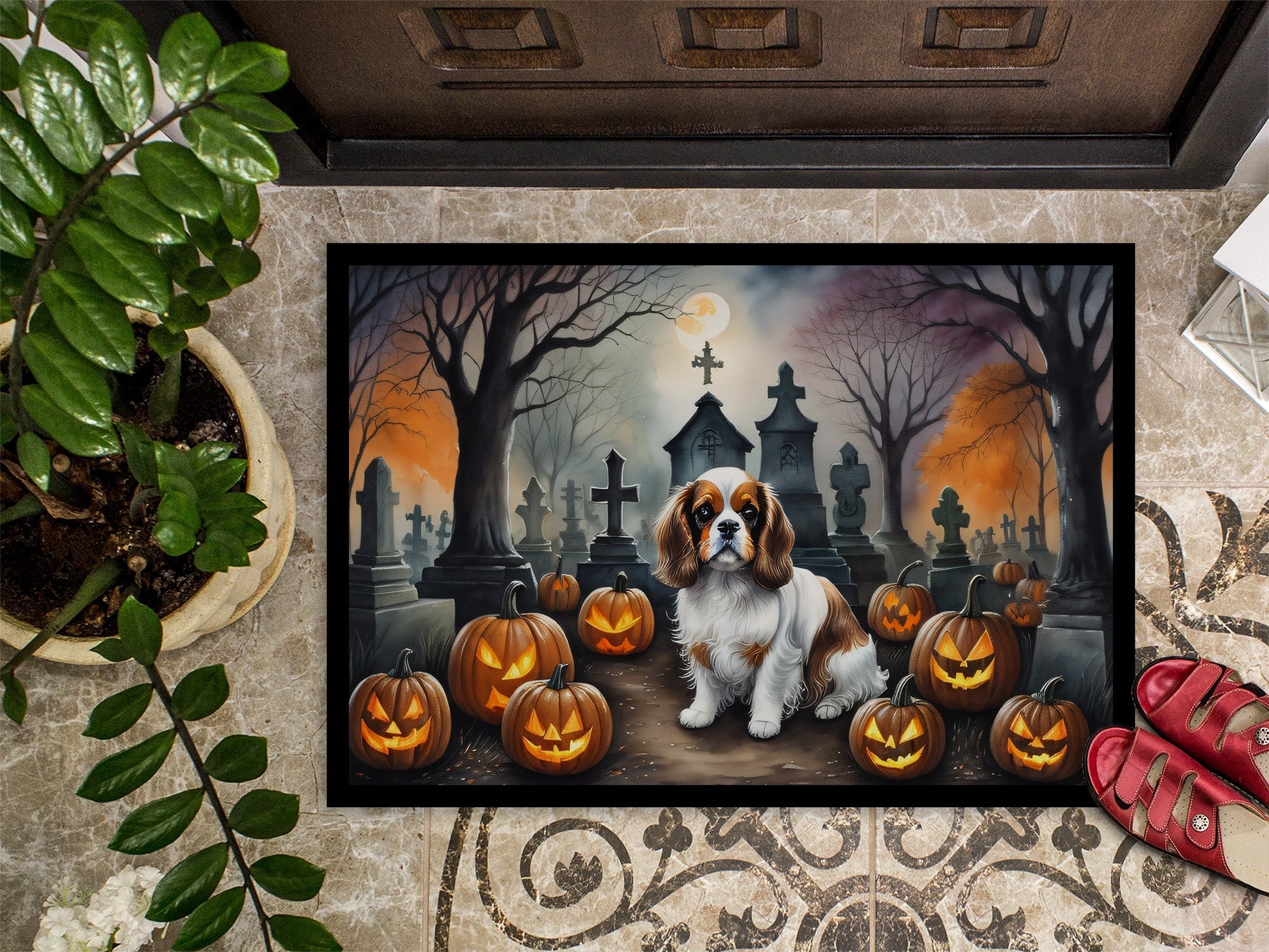 Cavalier Spaniel Spooky Halloween Doormat - One Color / One Size - Home & Garden - Home Textile - Carpets & Rugs