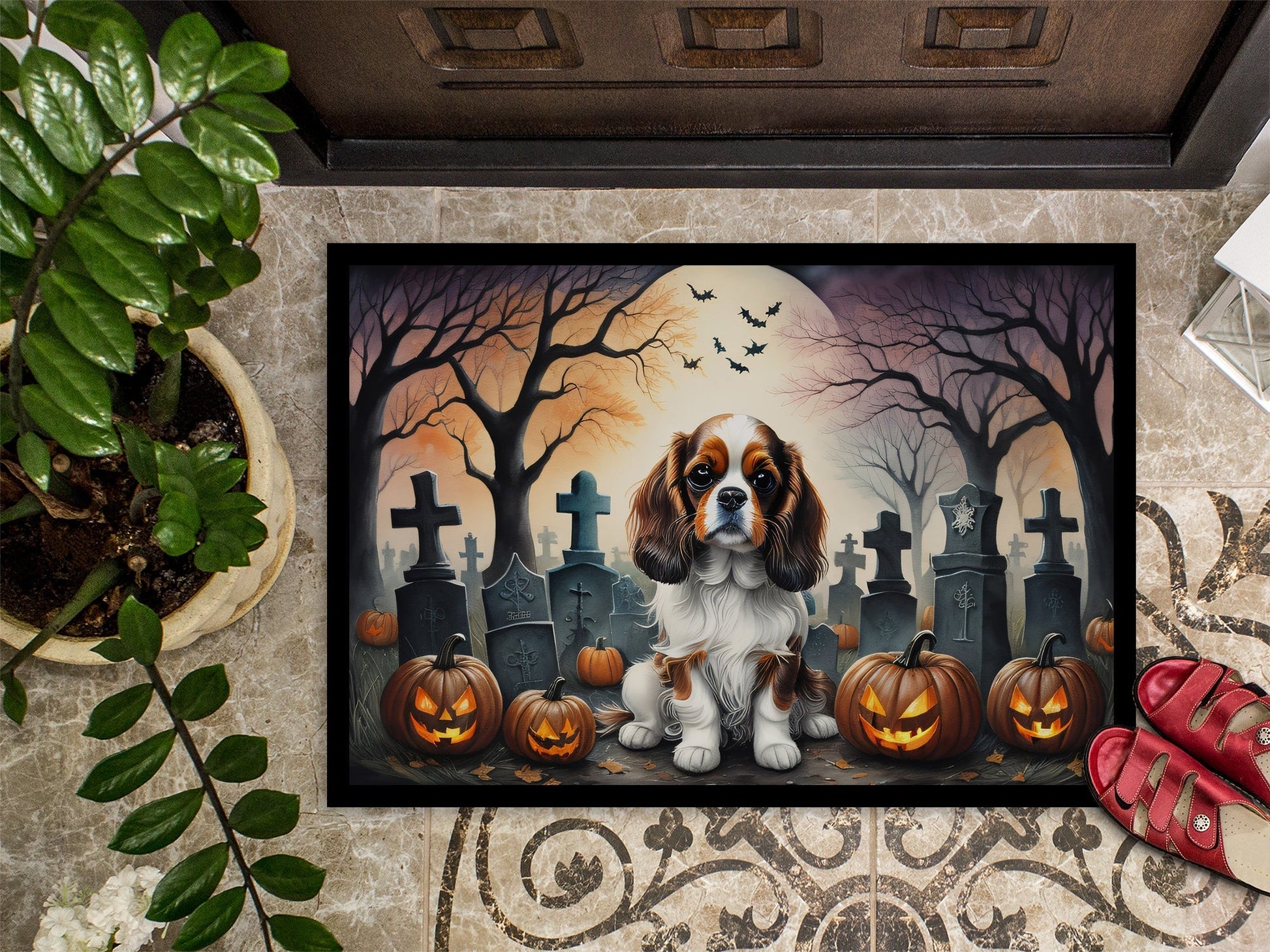 Cavalier Spaniel Spooky Halloween Doormat - One Color / One Size - Home & Garden - Home Textile - Carpets & Rugs