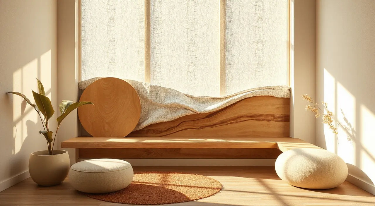 Layered decor concept with shapes, textures, warm light