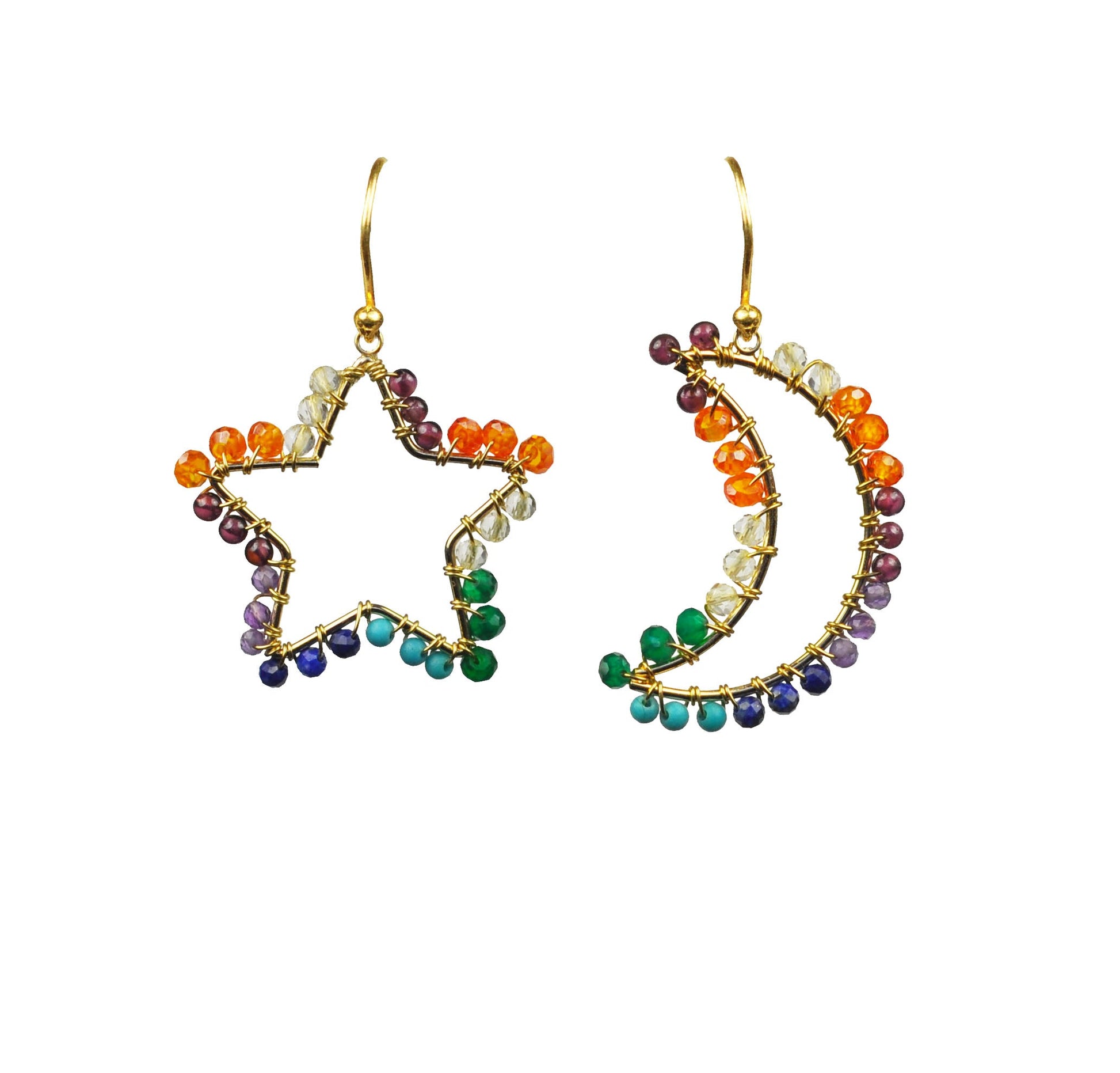 Chakra Star and Moon Vermeil Earrings - One Color / One Size - Jewelry & Accessories - Earrings