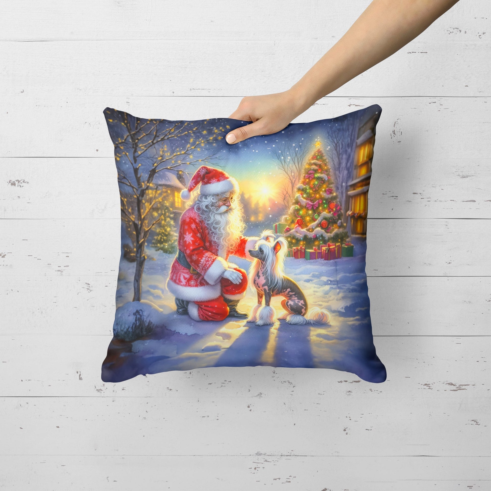 Chinese Crested and Santa Claus Throw Pillow - One Color / One Size - Home & Garden - Home Textile - Pillows