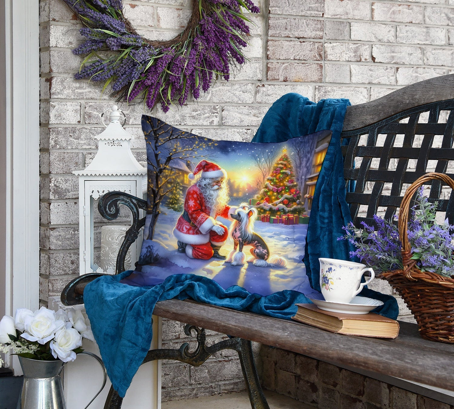 Chinese Crested and Santa Claus Throw Pillow - One Color / One Size - Home & Garden - Home Textile - Pillows