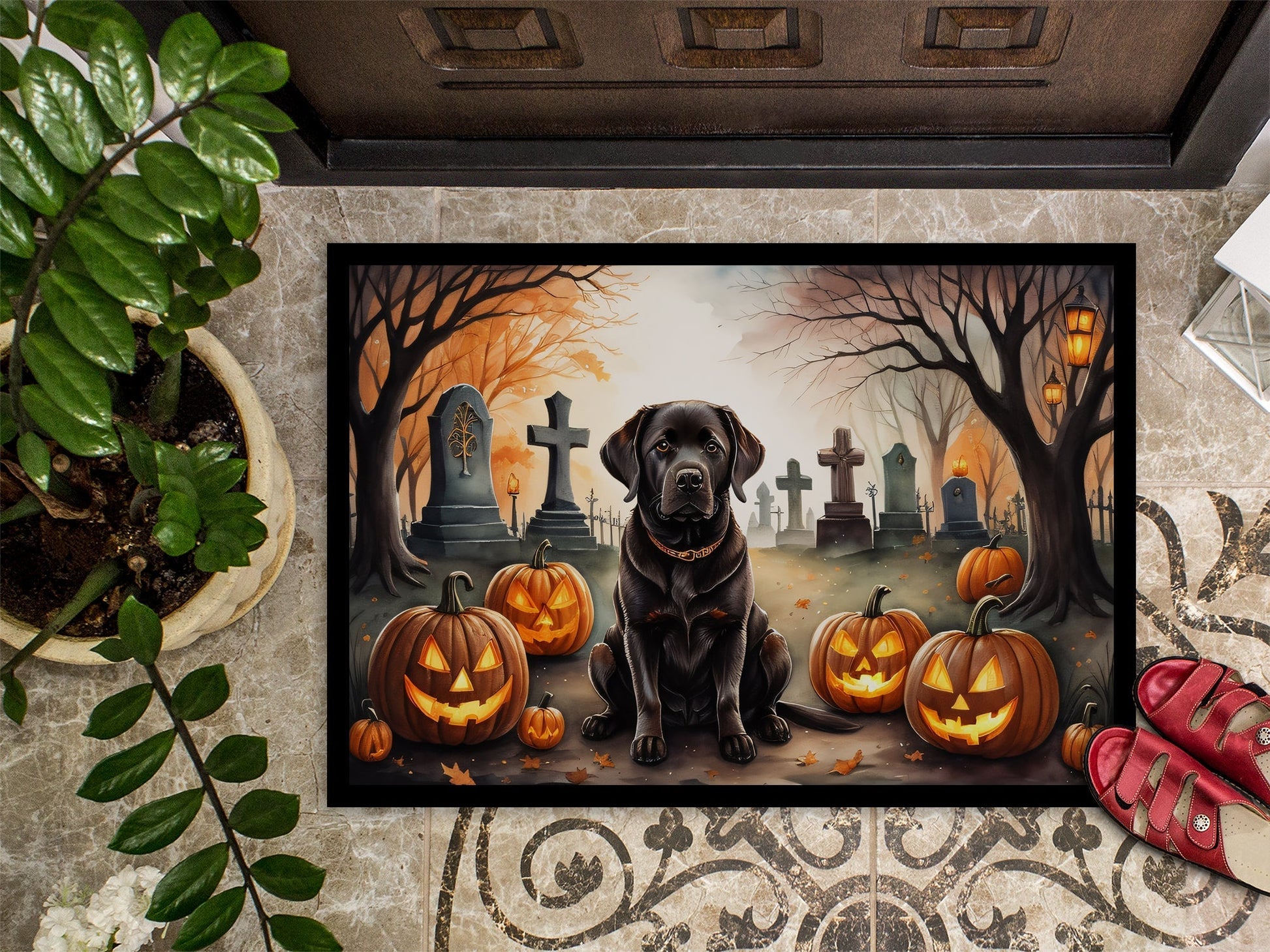 Chocolate Labrador Retriever Spooky Halloween Doormat - One Color / One Size - Home & Garden - Home Textile - Carpets &