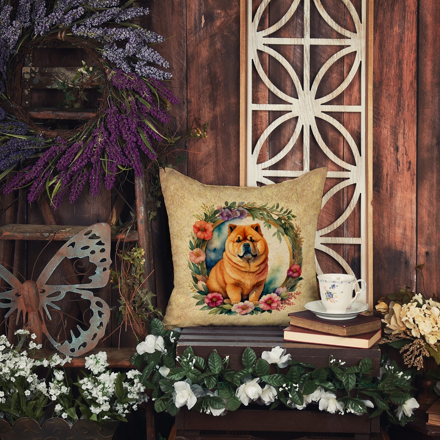 Chow Chow and Flowers Throw Pillow - One Color / One Size - Home & Garden - Home Textile - Pillows