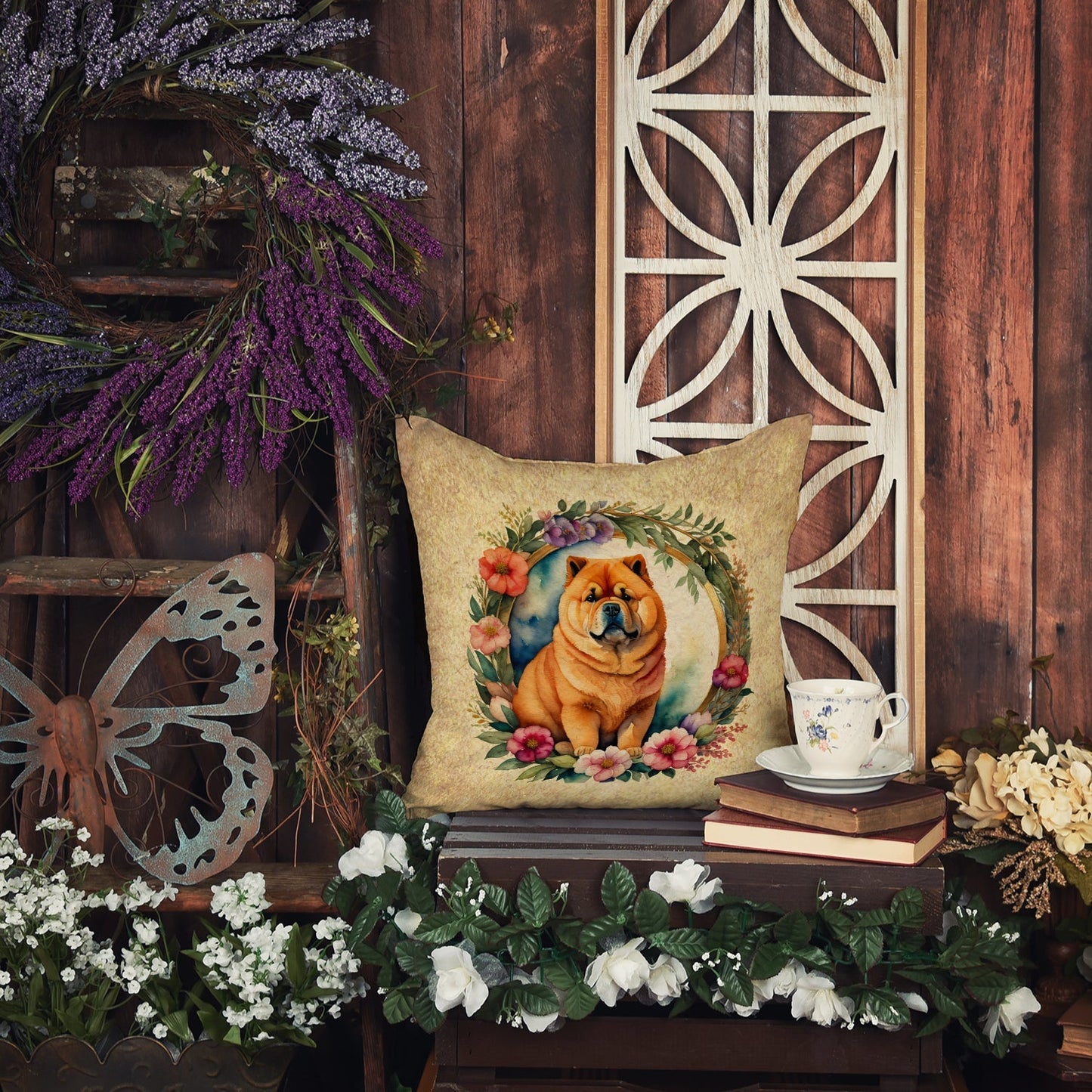 Chow Chow and Flowers Throw Pillow - One Color / One Size - Home & Garden - Home Textile - Pillows