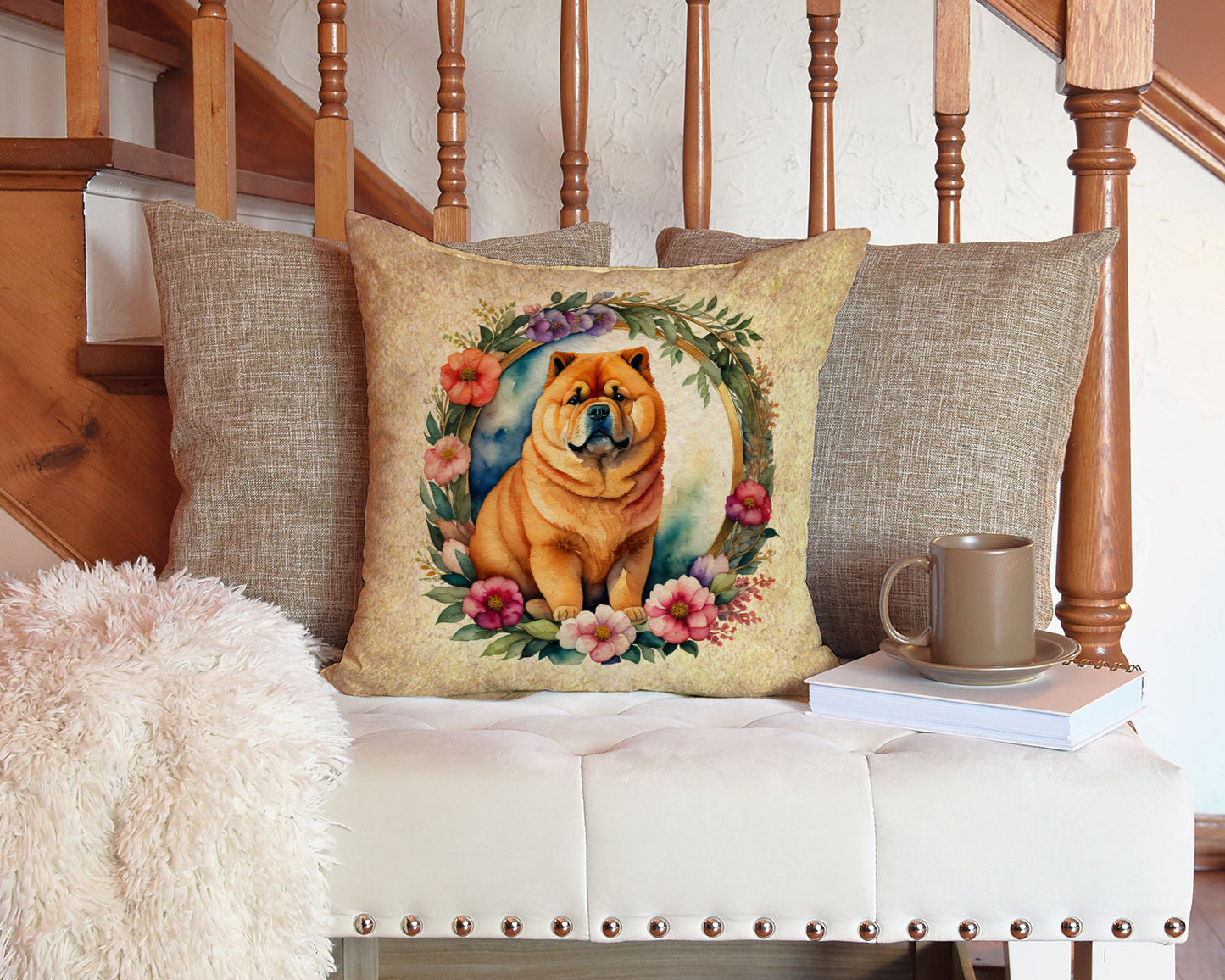 Chow Chow and Flowers Throw Pillow - One Color / One Size - Home & Garden - Home Textile - Pillows